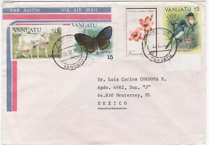 Vunuatu  circulated cover to México 1985 birds flowers butterfly