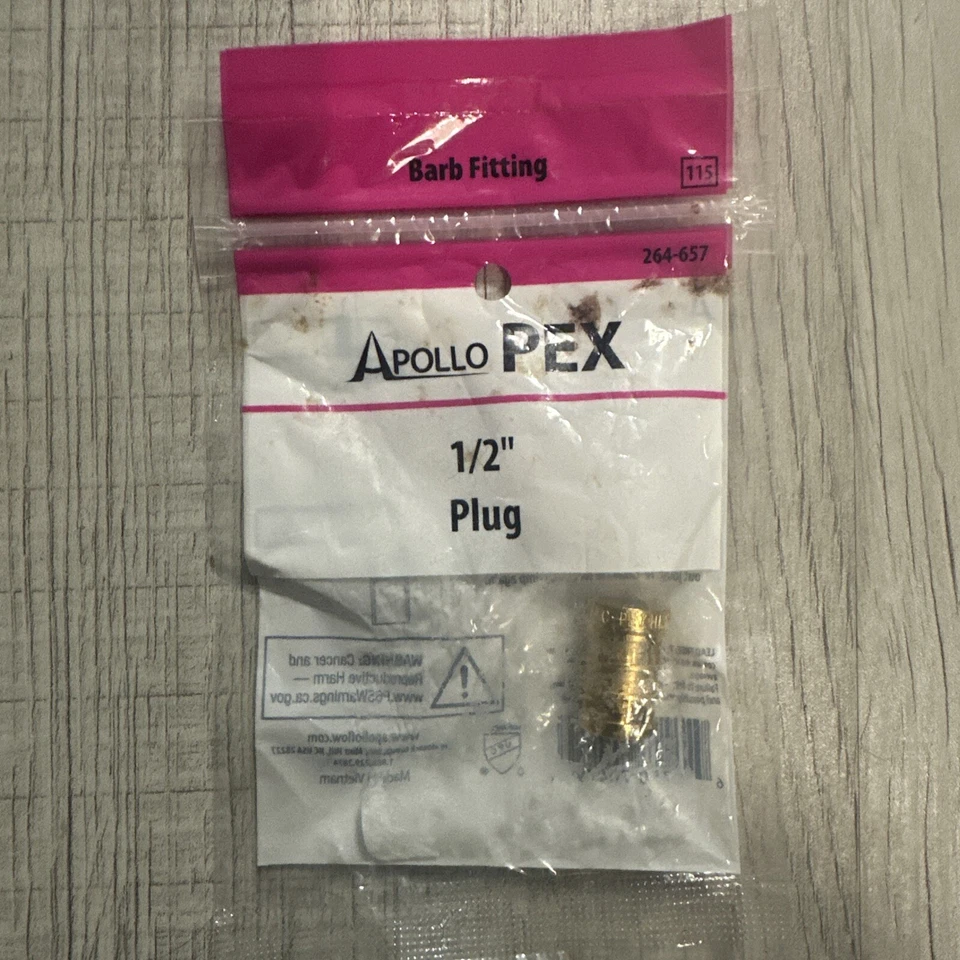 Lot of 1~ Apollo Plug Pex Test 1/2"  Brass, Crimp,  APXP12 264-657  Barb Fitting - Image 1 of 2