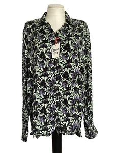 OPEN EDIT Black Floral Print Button Front Long Sleeve Blouse Sz L - Picture 1 of 6