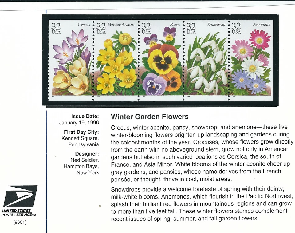 Scott #3025/9...32 Cent...Flowers/Pansy...Bklt Pane of 5 + Postal History - Image 1 of 1