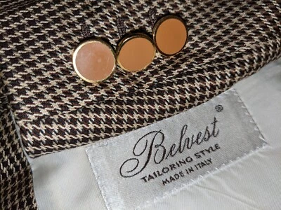 Chaqueta Blazer Abrigo Deportivo 46R Belvest LANA DE SEDA A CUADROS LONA Tweed Marrón Foto 1 de 4