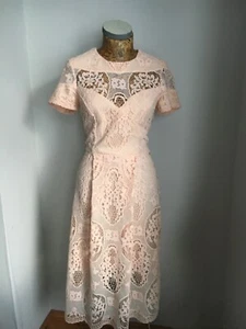 RIVER ISLAND DRESS Long Lace peach Pink 10 short sleeve Sheer Formal cocktail - Picture 1 of 12