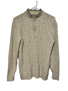 IZOD Herren Pullover Zopfmuster Quarter Zip Beige Baumwolle Gr. L Pulli - Bild 1 von 3