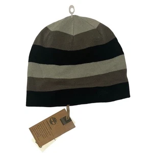 Timberland BEANIE hat - 1 Size Fits Most - Black & Gray Striped - NWT - Picture 1 of 5