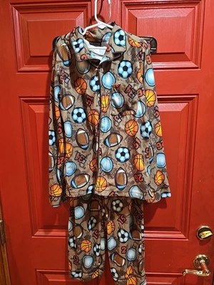 Joe Boxer Boys 10/12 Pajama Set Button Down Top Pocket Left Chest Sports Theme  - Image 1 of 4