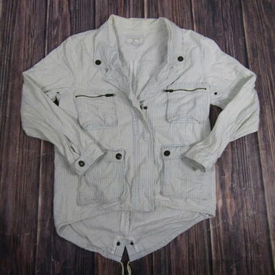 Forever 21 Jacket Womens Small White Blue Pinstripe Utility Safari Field Casual - Image 1 of 4