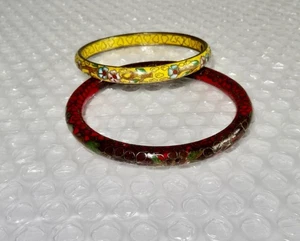 bRACELETS CHINESE CLOISONNE ENAMAL FLORAL DESIGN BOHO BANGLES VINTAGE neocurio - Picture 1 of 6
