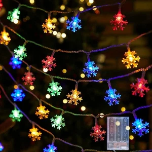 Schneeflocke Lichterkette 20 Fuß 40 LED Mehrfarbig Batteriebetrieben Weihnachten - Bild 1 von 3