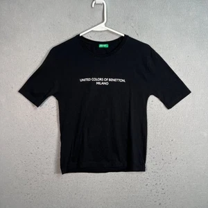 United Colors Of Benetton Milano Black Crewneck T-Shirt Cotton Blend Womens XS - Picture 1 of 7