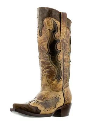 Botas de rodeo para mujer punta corta tachuelas de arena superpuestas de cuero Botas para mujer talla 8-11 Foto 1 de 4