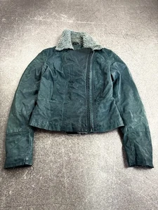 VTG AVANT GARDE RICK OWENS STYLE ASSYMETRICAL ZIP LEATHER JACKET WITH FUR - Picture 1 of 6