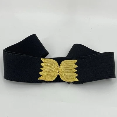 Motion East Vintage Black Elastic Belt Gold Buckle 34" — 第 1/3 张图片