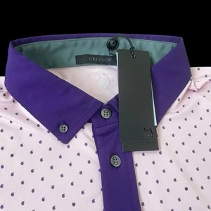 Greyson Golf lcon G Print Short Sleeve Polo Shirt Sunrise Pink Size Large $118 - Picture 1 of 5