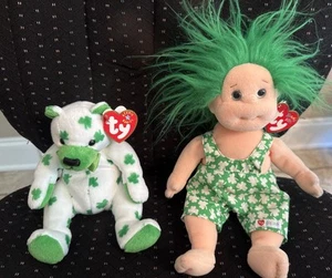 VTG 2 St Patrick’s Day Ty Beanie Babies Clover & Ty Beanie Kids Shenanigan EC - Picture 1 of 19