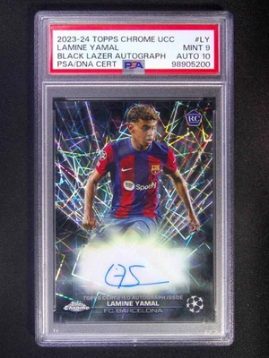 2023-24 Topps Cromo UEFA Lamine Yamal RC Novato Automático Negro Lazer PSA 9/10 Foto 1 de 2