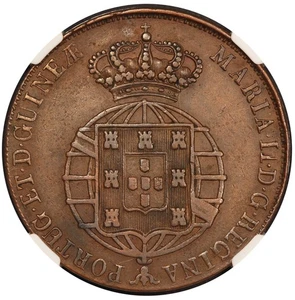 1853 Angola 1/2 Half Macuta Coin - NGC AU 53 BN - KM #56 - Picture 1 of 4