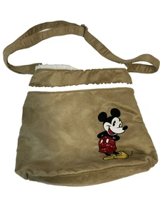 Disney Tan Beige Suede Crossbody Shoulder Bag Mickey Mouse 2009 - Picture 1 of 13