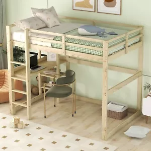 Hochbett Doppelbett Kinderbett Jugendbett mit Schreibtisch 140x200cm Kiefer Holz - Bild 1 von 13