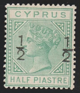 Cyprus 1882 "1/2  1/2" surcharge on 1/2p Perf 14; Scott 18 $190; SG #25 Cat £170 - Picture 1 of 3