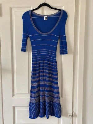 M Missoni Dress Blue Colorful Zig zag Knit MIDI 3/4 Sleeve Scoop Neck Size 40  - Image 1 of 4