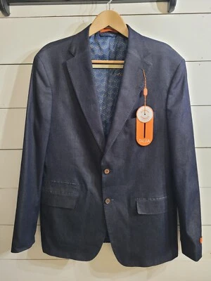 Tallia 橙色男式现代版型金属蓝色牛仔棉外套西装外套 L — 第 1/4 张图片