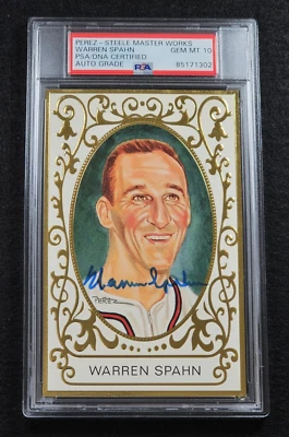 WARREN SPAHN Signed Perez Steele Postcard-HOF-MILWAUKEE BRAVES-PSA 10 Auto - Image 1 of 4
