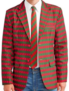 CHRISTMAS FESTIVE PLAID RED MEN'S SMALL UGLY BLAZER (NO TIE) NEW - Imagen 1 de 1