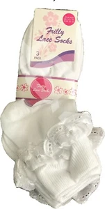 3 Pairs New Girls White Lace Flower FRILLY Christening Socks 1-8 Years - Picture 1 of 1