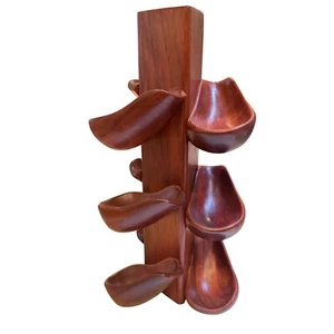 RO-EL Made in Italy Teak Wood 9 Pipe Holder Display Stand Modern Decor 10.75x2" - Picture 1 of 9