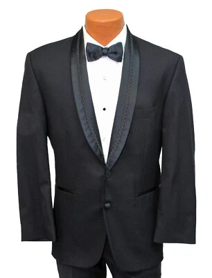 Men's After Six Black Tuxedo Jacket Satin Shawl Lapels Groom Wedding Prom 40R - Image 1 of 4