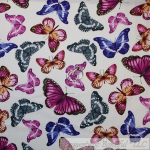BonEful Fabric FQ Cotton Quilt White Pink Purple Butterfly Garden Large Small US - Picture 1 of 12