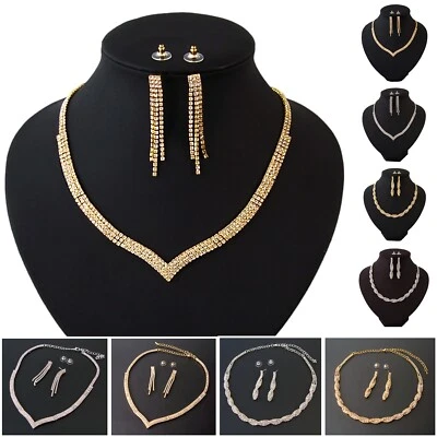 Schmuckset Collier Kette Ohrringe Silber Gold plat. Hochzeit Braut Schmuck VS23 - Bild 1 von 4