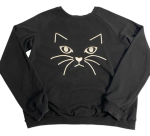 Pullover Damen schwarz Sweatshirt Katze Grafik Gr. M Halloween Pulli bedruckt - Bild 1 von 7