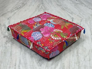 Large 35X35X6" Cushion Cover Fruit Kantha Cushion Cover UNFILLED KANTHA PILLOW - Picture 1 of 12