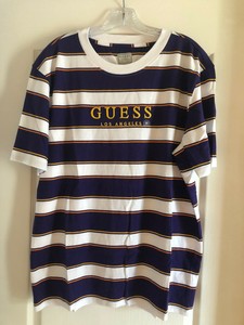 purple and red striped guess shirt