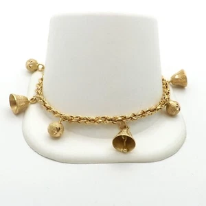 Solid 18k to 17k Gold Bells Balls Cha Cha Charm Bracelet 8in Long Vintage - Picture 1 of 6
