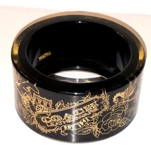 Coach TATOO Bangle Cuff Bracelet Black Gold Lucite - Picture 1 of 7