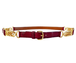 Hermès 1975 Vintage Burgundy Leather Chain Link Thin Belt