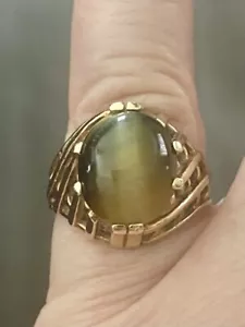 Einzigartiger Vintage 10k Gelbgold gewebter Katzenaugenring, Größe ca. 5 - Bild 1 von 13