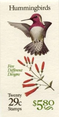 1992 Hummingbirds 5 designs, BK201 (4 panes Sc 2646a) booklet plate no. A2212222 - Image 1 of 2