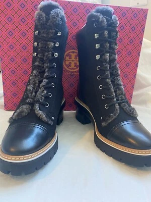 Tory Burch Talla Botín Miller 8.5 Lana de Oveja Cuero Suela Negro/Gris NUEVO Foto 1 de 4