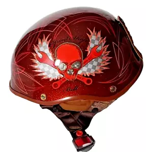Drifter Motorcycle Helmet Red Orange Skull Bell Open Face Speed Medium (T123) - Foto 1 di 13