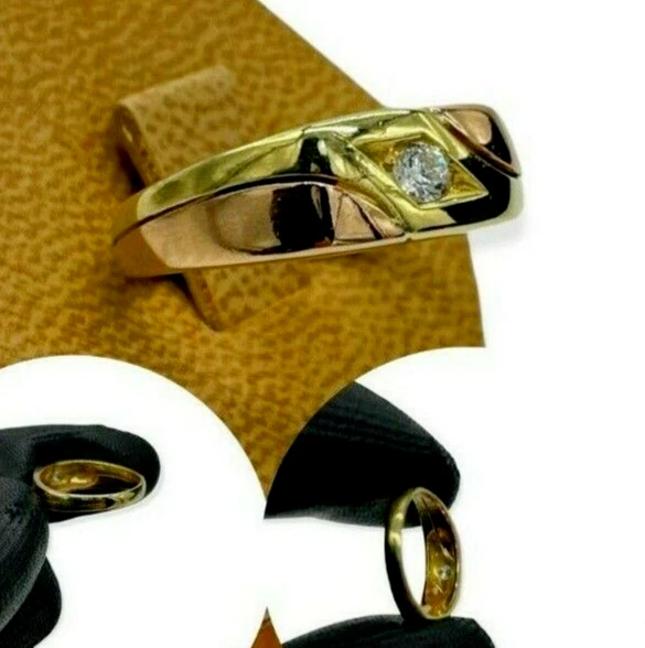 ANELLO UOMO ORO 18KT CARATI GIALLO E ROSA NUOVO BICOLORE CON PUNTOLUCE BRILLANTE - Immagine 1 di 4