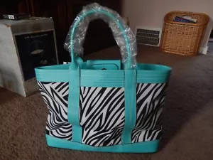 NWT MAXX New York Zebra Print Tote Bag Purse Blue Coated Poly Leather Trim - Picture 1 of 24