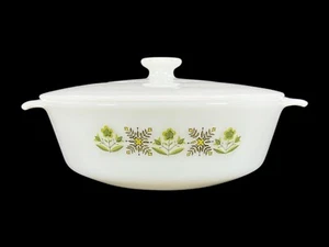 Vtg Anchor Hocking Fire King Green Meadow 1.5 Qt Casserole Dish USA Insert NOS - Picture 1 of 8