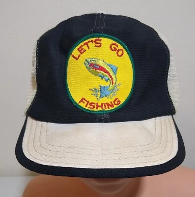 РЕДКАЯ винтажная большая нашивка Let's Go рыболовства бейсболки водитель грузовика шляпа сделано в США - Изображение 1 из 4