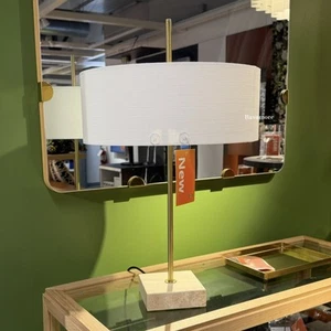 Ikea STOCKHOLM 2025 Table lamp, white textile/brass plated, Stone Base 26 " NEW - Picture 1 of 6