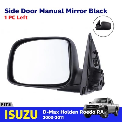 Espejo retrovisor lateral izquierdo negro manual para camioneta Isuzu D-Max Rodeo 2003-11 Foto 1 de 4