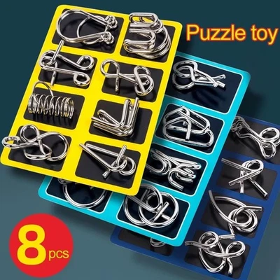 8Pcs Metal Wire Puzzle Set Montessori Brain Teaser IQ Educational Toy Gift - Image 1 of 4
