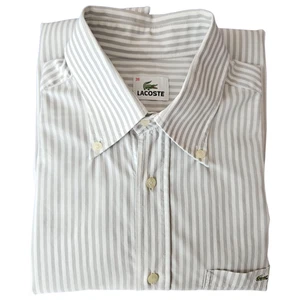 Vintage 90s Lacoste Mens Short Sleeve Grey Stripe Shirt Size 39 UK Medium M - Picture 1 of 15